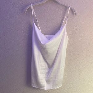 Cowl neck white satin tank top